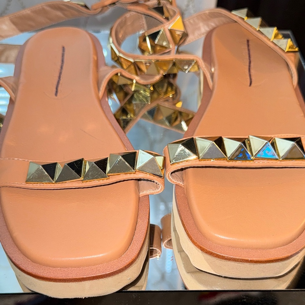Women’s Peach Studded Ankle-Strap Flat Sandals
